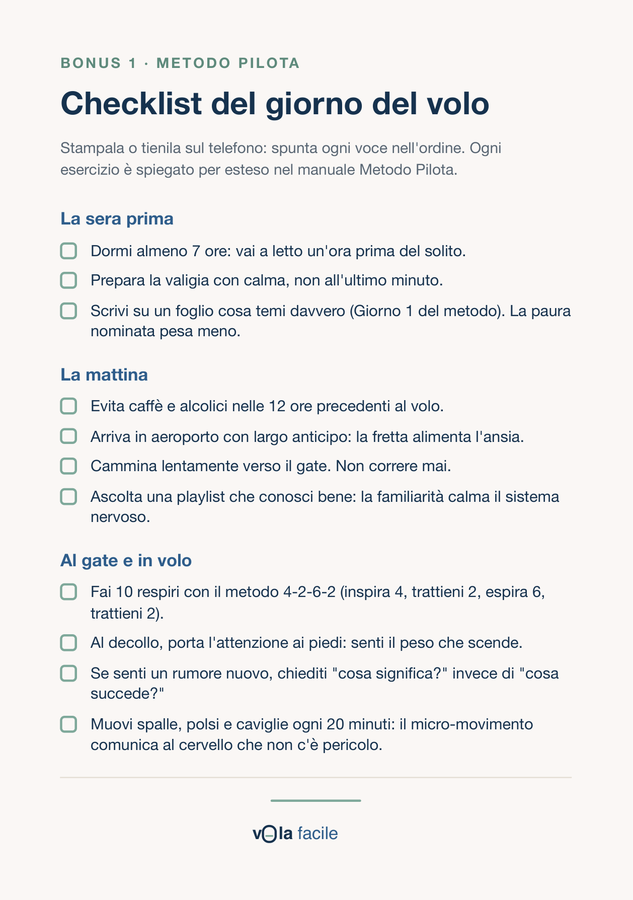 Checklist del giorno del volo